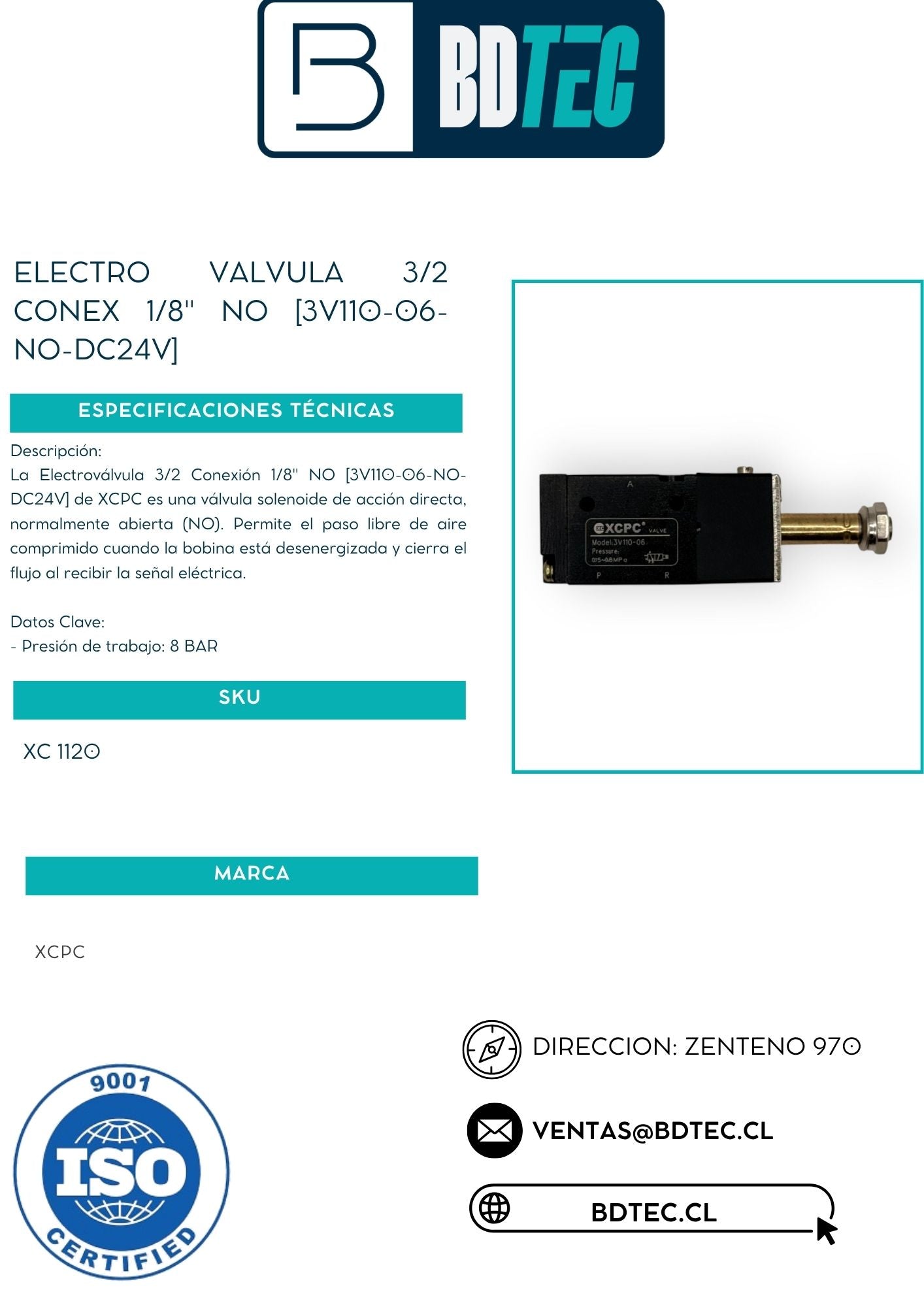 Electroválvula 3/2 conexión 1/8" NO