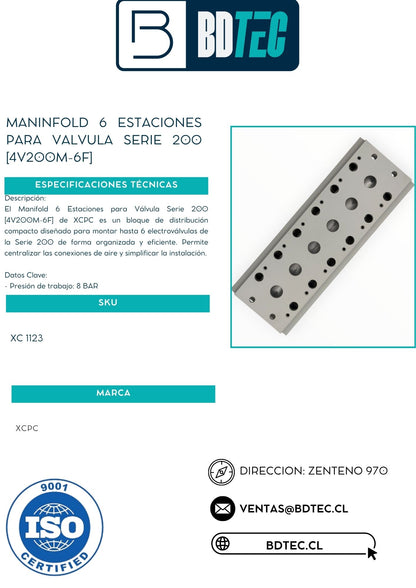 Manifold 6 estaciones para válvula serie 200