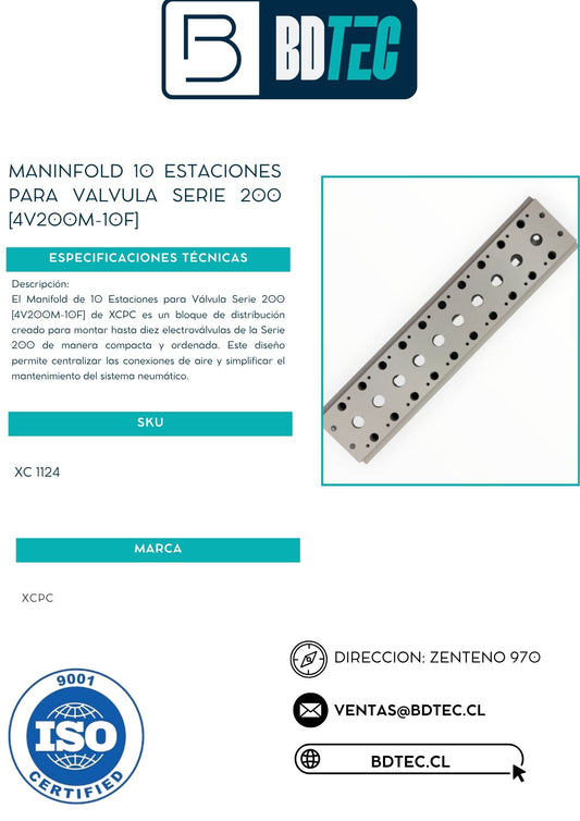 Maninfold 10 estaciones para valvula serie 200 [4V200M-10F]