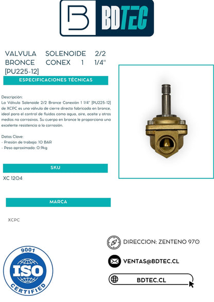 Valvula solenoide 2/2 bronce conex 1 1/4" [PU225-12]