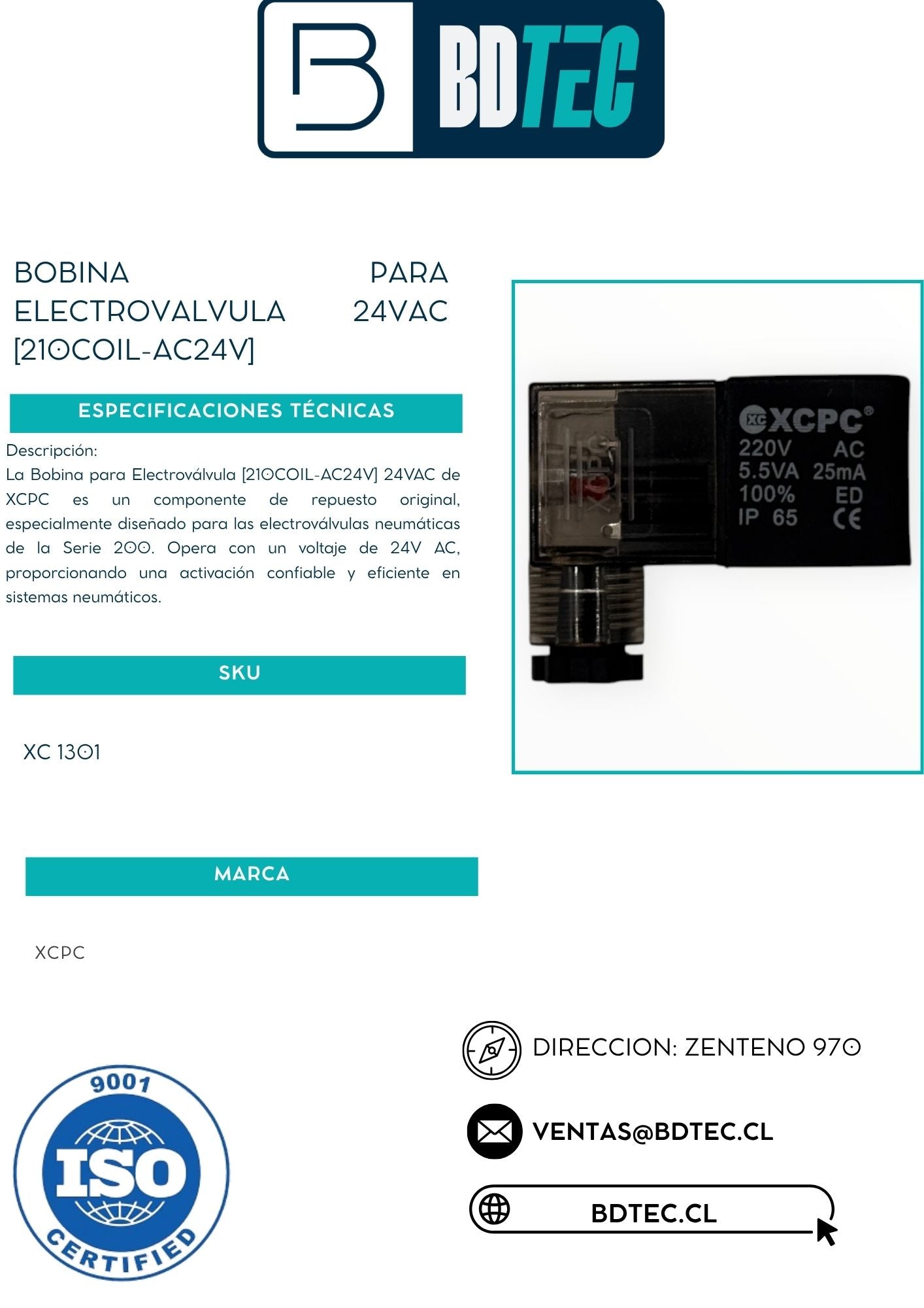 Bobina para electrovalvula 24vac [210COIL-AC24V]