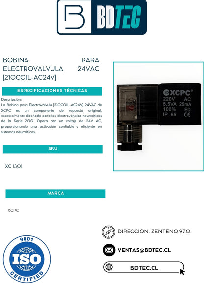 Bobina para electrovalvula 24vac [210COIL-AC24V]