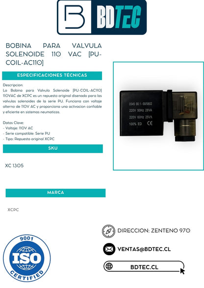 Bobina para valvula solenoide 110 vac [PU-COIL-AC110]
