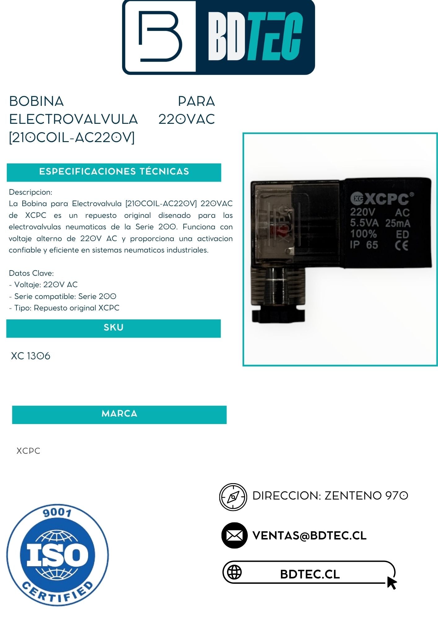 Bobina para electrovalvula 220vac [210COIL-AC220V]