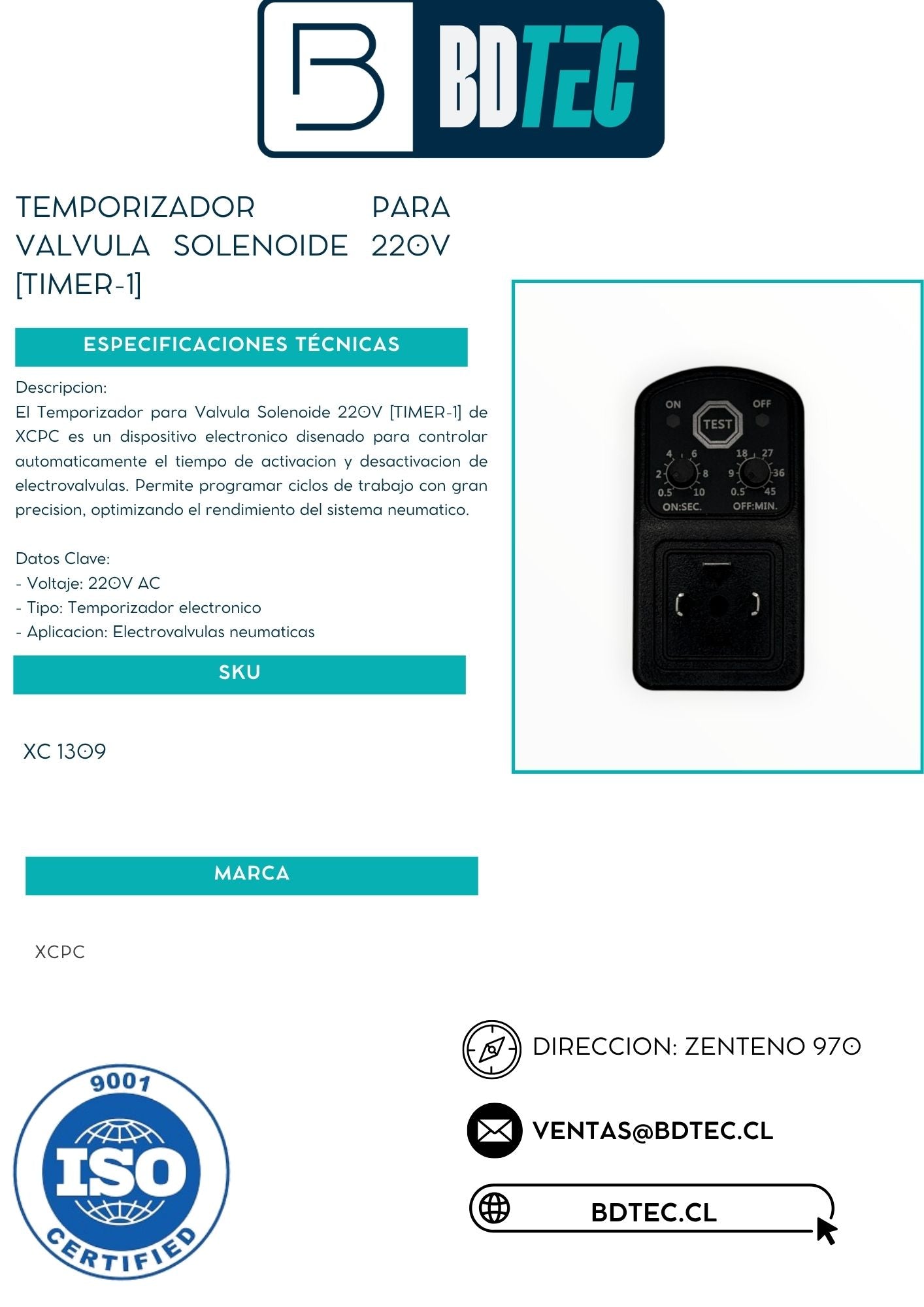 Temporizador para valvula solenoide 220v [TIMER-1]