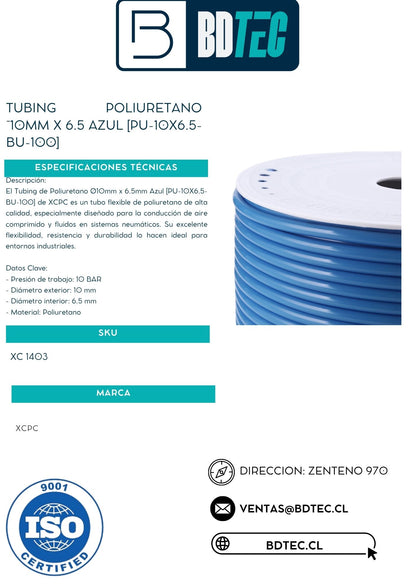 Tubing poliuretano ¯10mm x 6.5 azul [PU-10X6.5-BU-100]