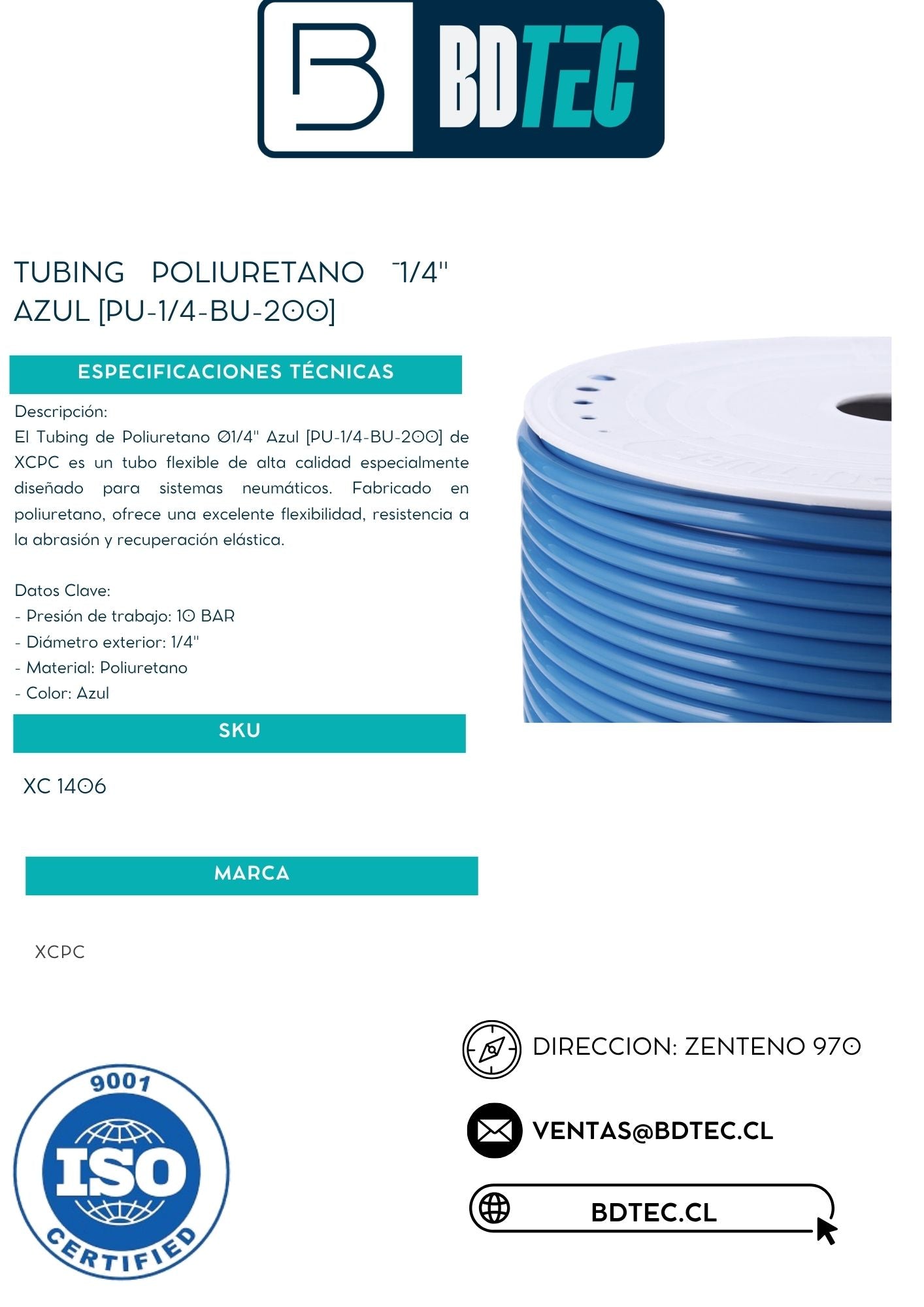 Tubing poliuretano ¯1/4" azul [PU-1/4-BU-200]