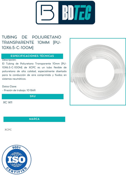 Tubing de poliuretano transparente 10mm [PU-10X6.5-C-100M]