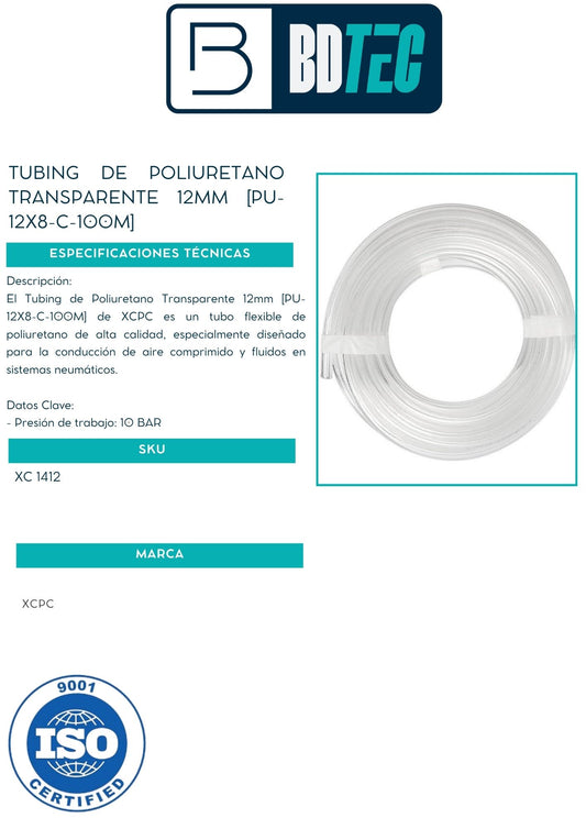 Tubing de poliuretano transparente 12mm [PU-12X8-C-100M]