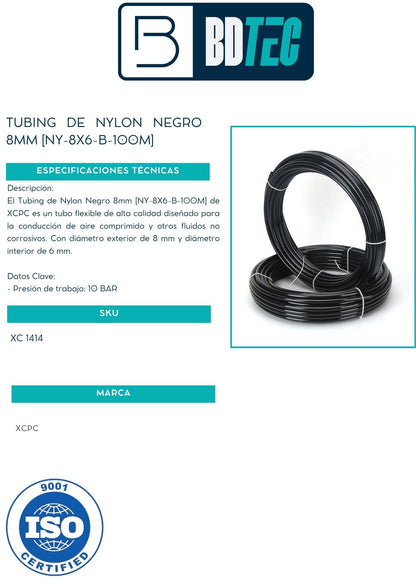 Tubing de nylon negro 8mm [NY-8X6-B-100M]