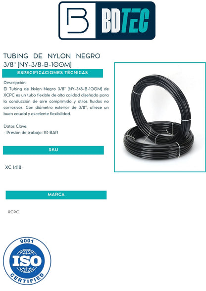 Tubing de nylon negro 3/8" [NY-3/8-B-100M]