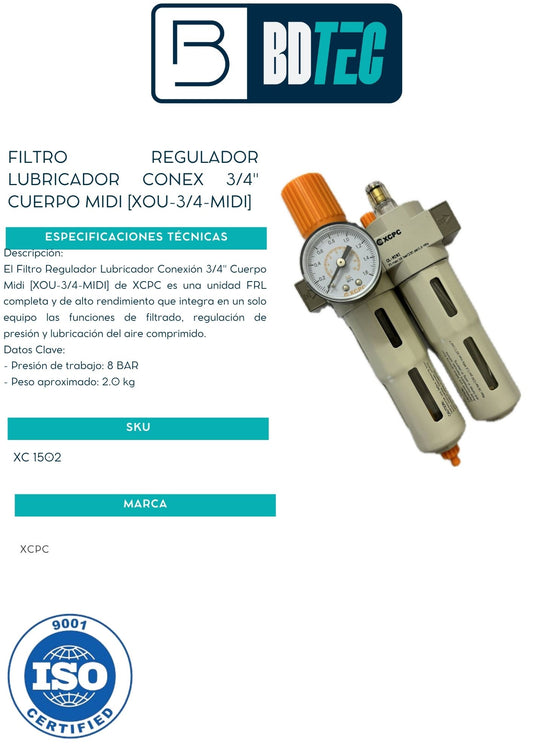 Filtro regulador lubricador conex 3/4" cuerpo midi [XOU-3/4-MIDI]