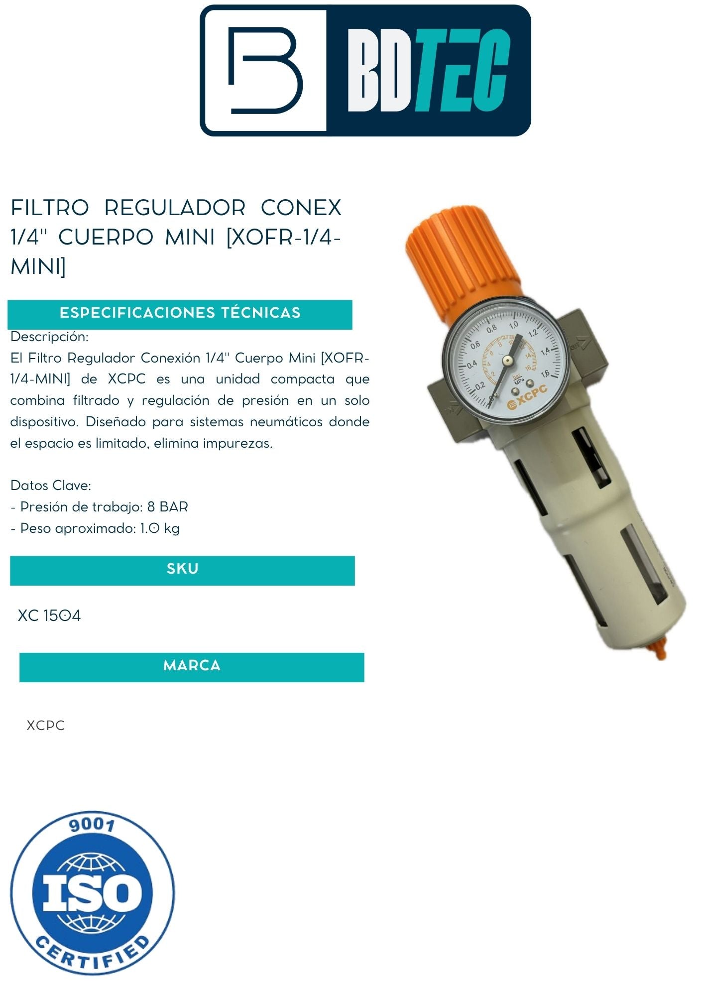 Filtro regulador conex 1/4" cuerpo mini [XOFR-1/4-MINI]