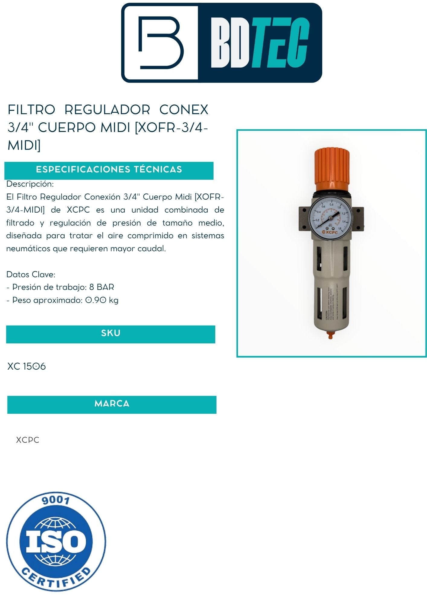 Filtro regulador conex 3/4" cuerpo midi [XOFR-3/4-MIDI]