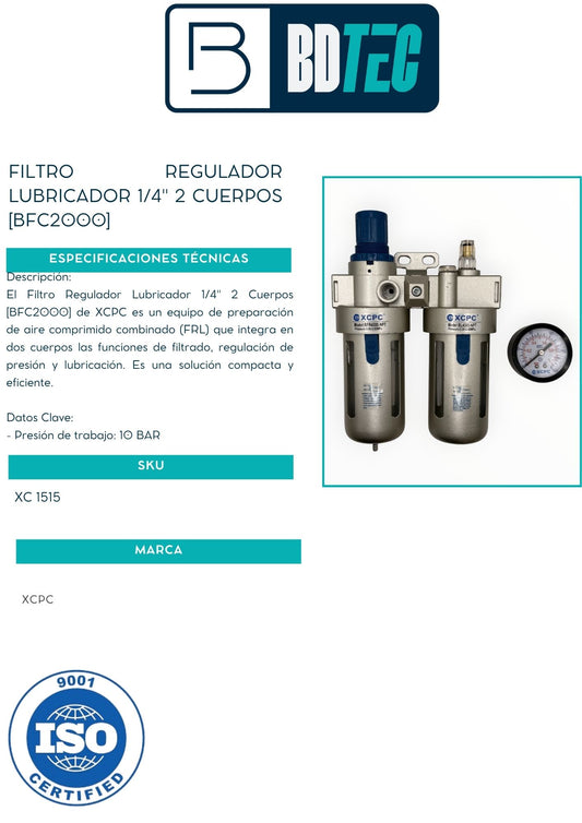 Filtro regulador lubricador 1/4" 2 cuerpos [BFC2000]