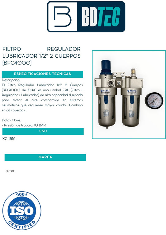 Filtro regulador lubricador 1/2" 2 cuerpos [BFC4000]