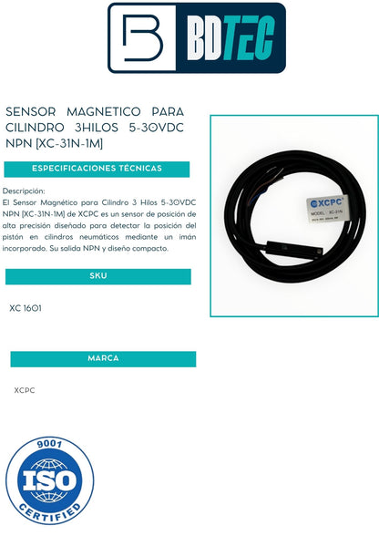 Sensor magnético para cilindro 3 hilos 5-30 VDC NPN