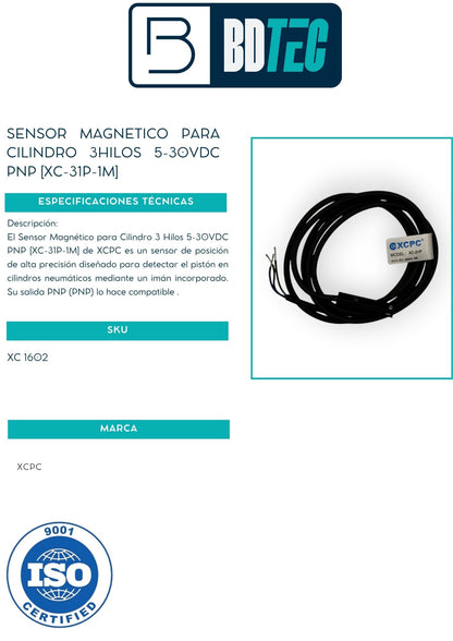 Sensor magnético para cilindro 3 hilos 5-30 VDC PNP