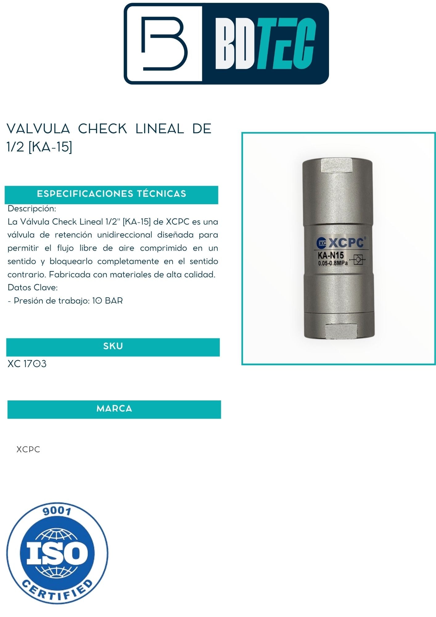Valvula check lineal de 1/2 [KA-15]