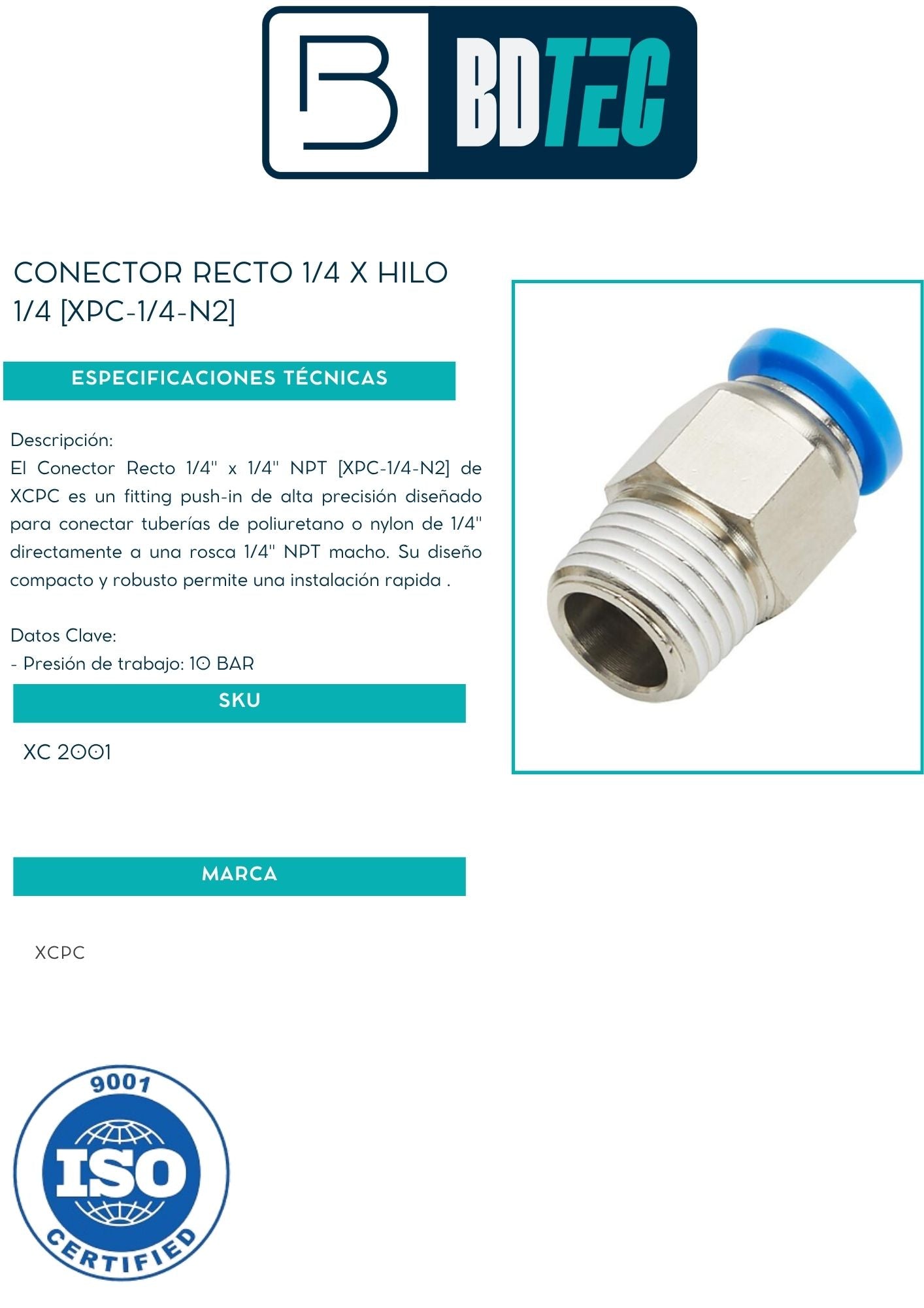 Conector recto 1/4 x hilo 1/4 [XPC-1/4-N2]