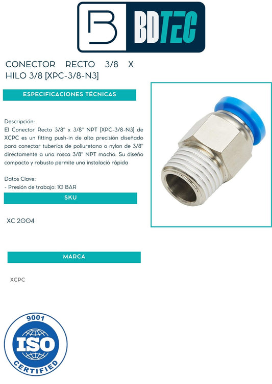 Conector recto 3/8 x hilo 3/8 [XPC-3/8-N3]