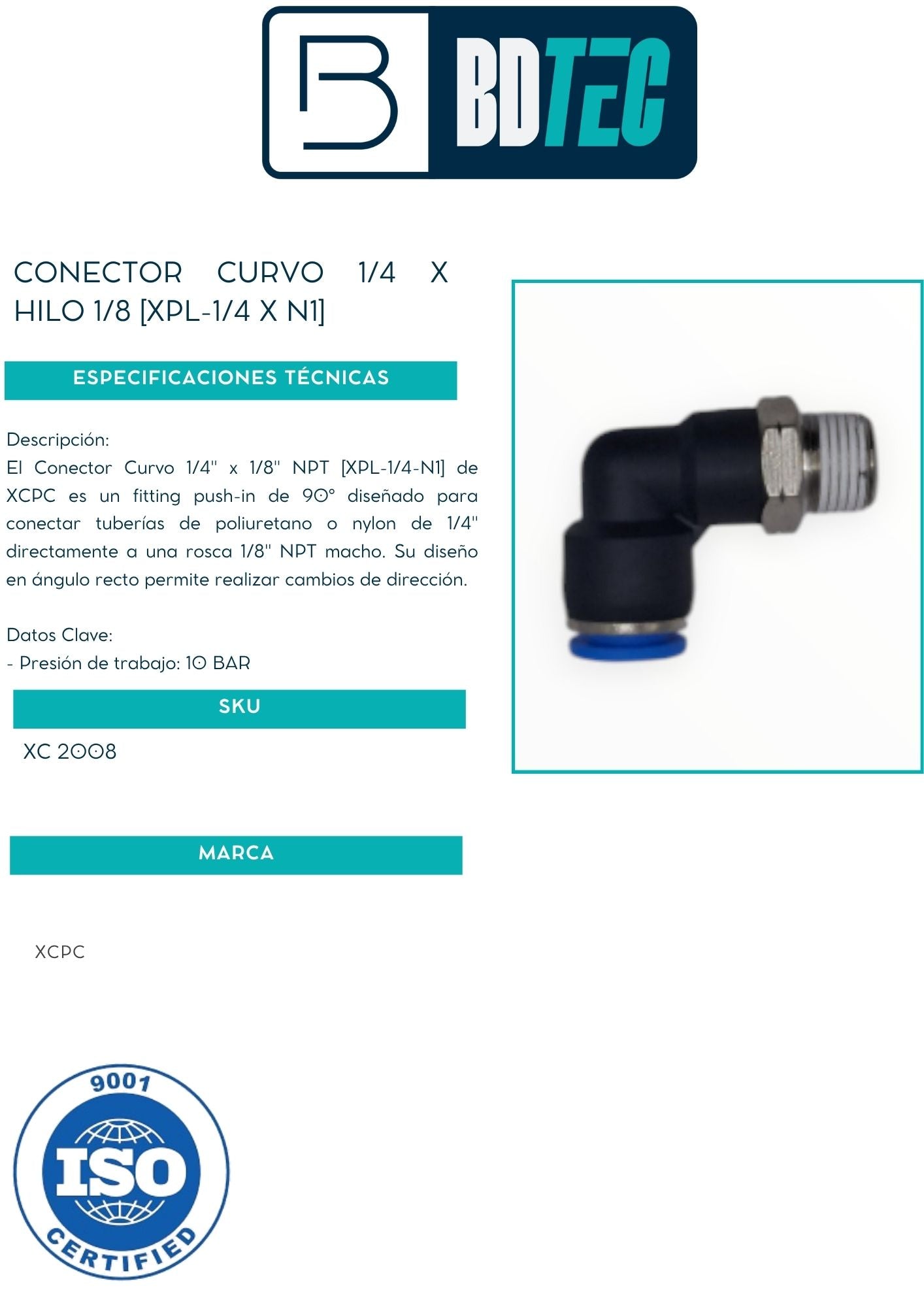 Conector curvo 1/4 x hilo 1/8 [XPL-1/4 X N1]