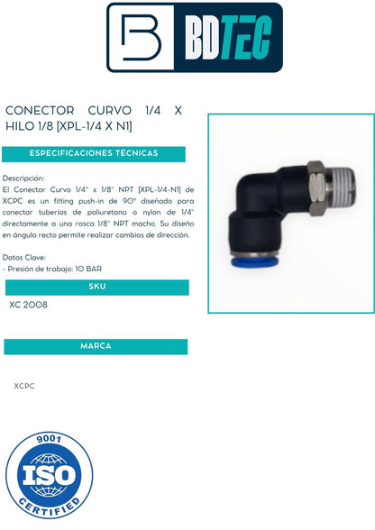 Conector curvo 1/4 x hilo 1/8 [XPL-1/4 X N1]