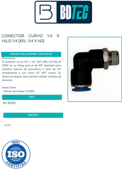 Conector curvo 1/4 x hilo 1/4 [XPL-1/4 X N2]