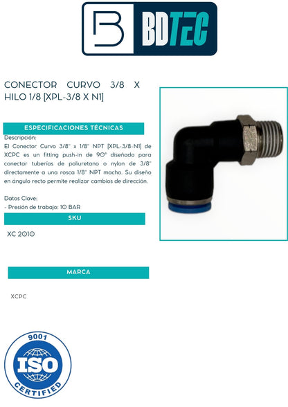 Conector neumático curvo 3/8 x hilo 1/8 XCPC XPL-3/8-N1 - vista 2