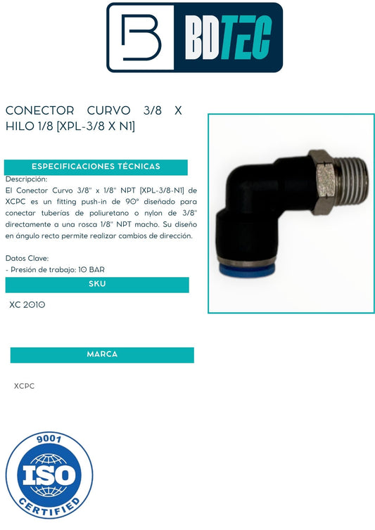 Conector curvo 3/8 x hilo 1/8 [XPL-3/8 X N1]