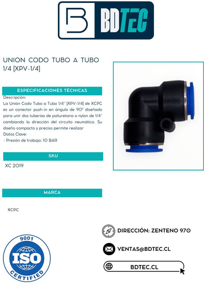 Union codo tubo a tubo 1/4 [XPV-1/4]