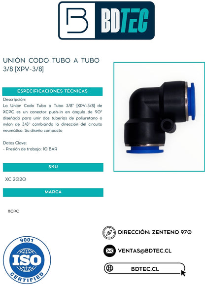 Unión codo tubo a tubo 3/8 [XPV-3/8]
