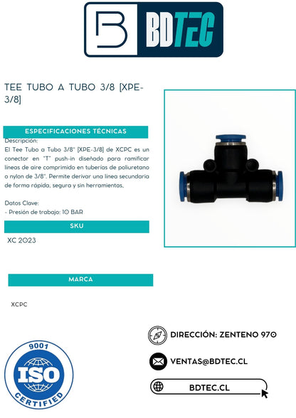 Tee tubo a tubo 3/8 [XPE-3/8]