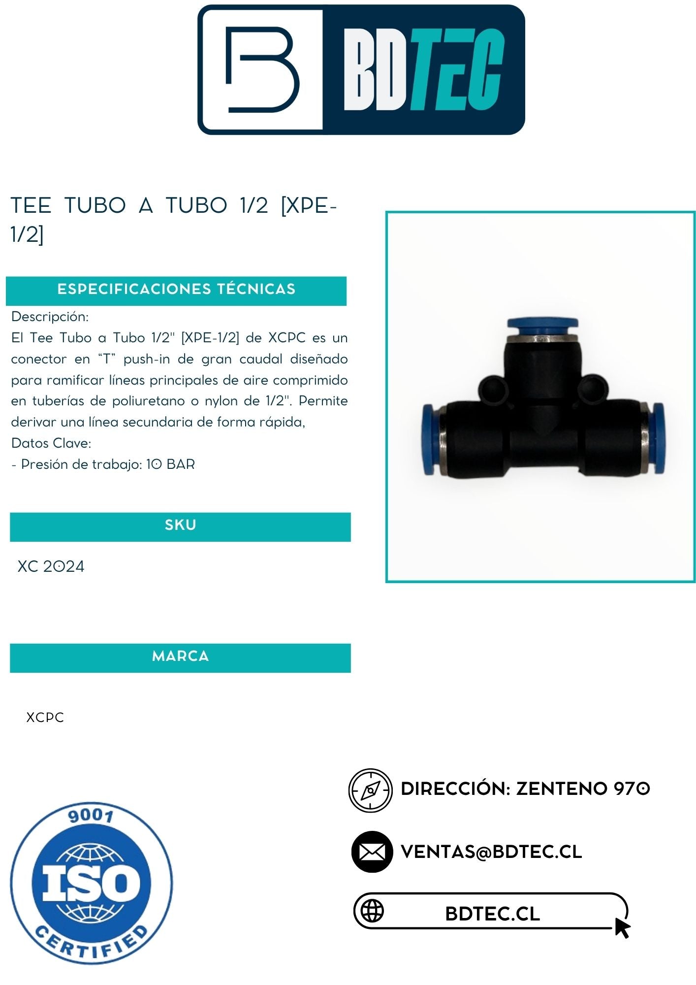 Tee tubo a tubo 1/2 [XPE-1/2]