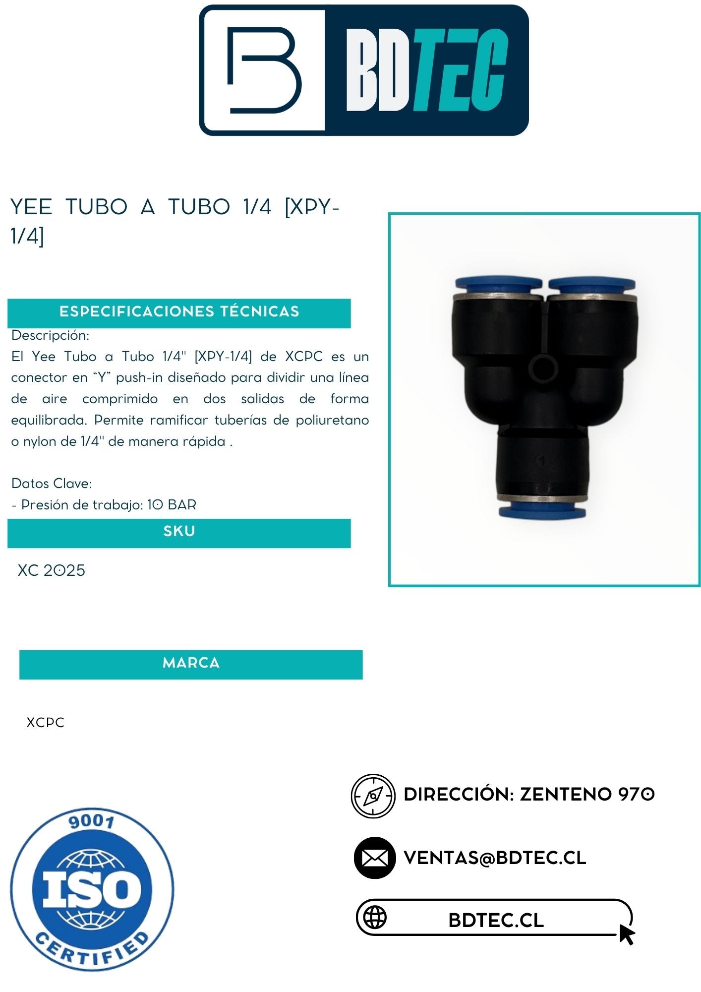 Yee tubo a tubo 1/4 [XPY-1/4]