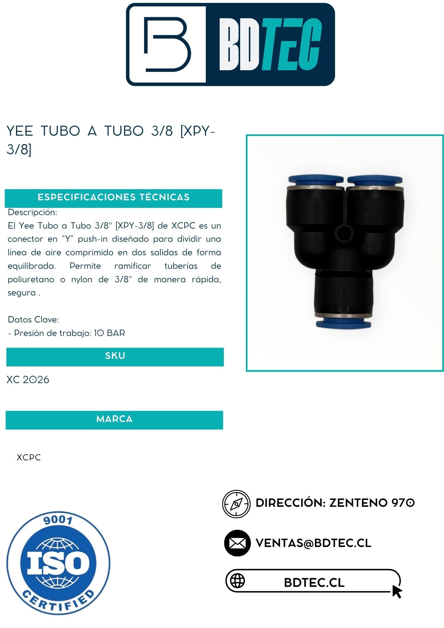 Yee tubo a tubo 3/8 [XPY-3/8]